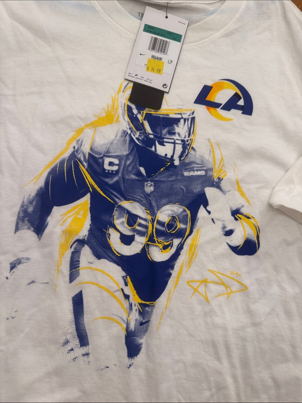 Nike White LA Rams Graphic Short Sleeve Tee with Navy & Yellow Print - Picture 3 of 6
